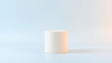 Minimalist white candle casting a soft shadow on a pastel blue background