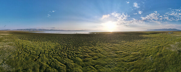 a summer sunset on the lake. a morning by the sea