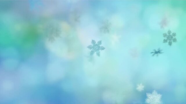 Soft background of blue and aqua hues, decorated with subtle snowflake patterns in light grey