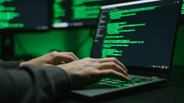 Professional Programmer Coding in Dark Mode for Software Development and Debugging