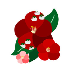 椿の花と雪うさぎ