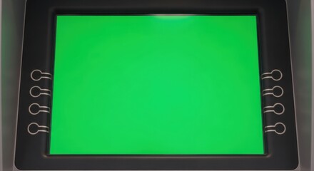 Automated Teller Machine screen displaying a green solid color ideal for chroma keying visual