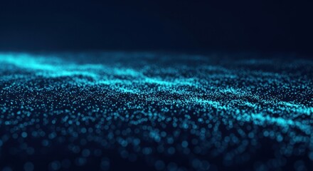 Abstract Glowing Particles on Dark Blue Background Creating a Wavy Pattern