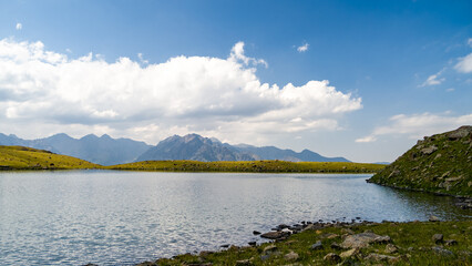 a beautiful mountain lake. a lake in the mountains