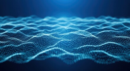 Abstract network landscape in blue hues, representing data flow and connectivity, digital art