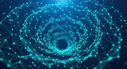 Abstract network tunnel with glowing connections and nodes symbolizing technology