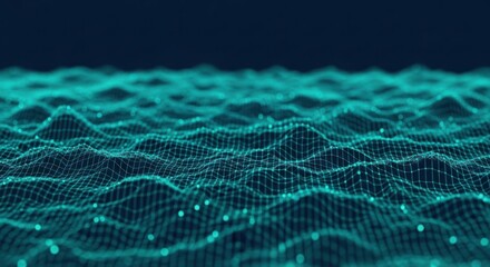 Abstract technological mesh background with glowing dots creating dynamic waves illustration