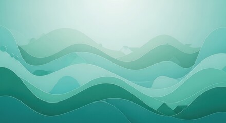Abstract teal waves layered background in contemporary design minimal clean style