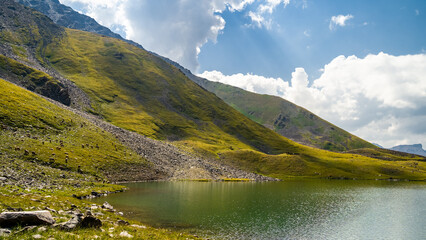 a beautiful mountain lake. a lake in the mountains