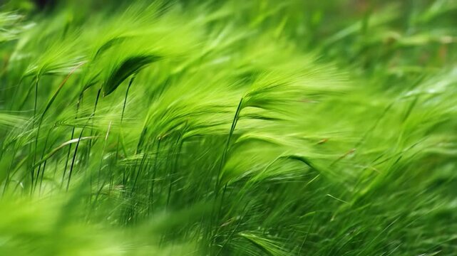 Vibrant green foxtail barley dancing gracefully in a gentle breeze a captivating natural spectacle