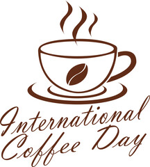 International Coffee Day Icon. Vector with steaming cup and coffee bean icon in brown on white background. Celebrate International Coffee Day with a warm, steaming cup of coffee.