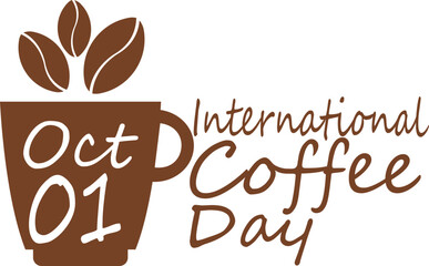 International Coffee Day Icon. Vector with steaming cup and coffee bean icon in brown on white background. Celebrate International Coffee Day with a warm, steaming cup of coffee.