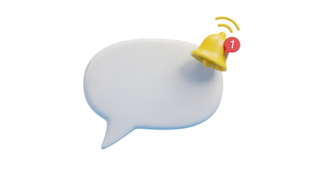 White speech bubble with yellow notification bell and number one isolated on a transparent background