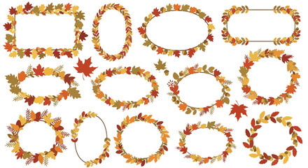 Collection of Autumnal Leaf Frame Designs for Seasonal Greetings, Invitations, and Decorative Projects, perfect for adding a touch of fall aesthetic to any design.