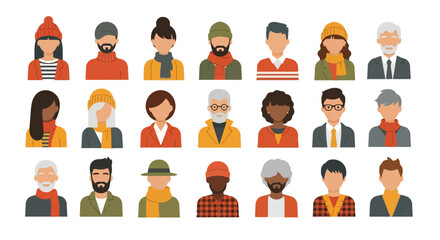 Diverse Collection of Flat Vector People Avatars for User Interface Design and Social Media Representation. Suitable for web design, app development, and presentation graphics.