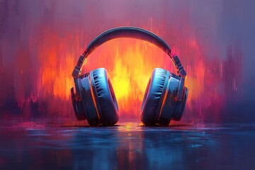 Immersive Audio Experience Headphones in a Fiery, Colorful Ambience