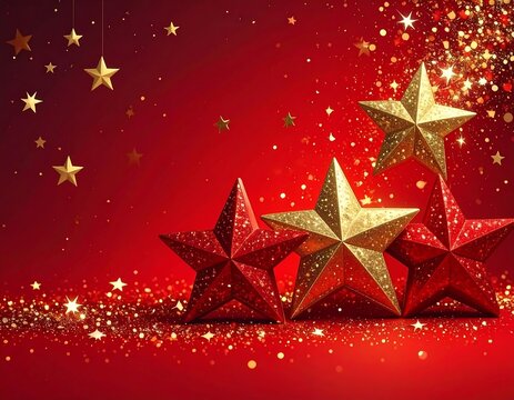 Sparkling Festive Stars on Red Background - Powered by Adobe