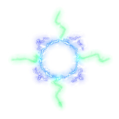 Abstract effect explosion electric energy shockwave, Electrical current, Neon glow style. For visual effects, fight scenes.