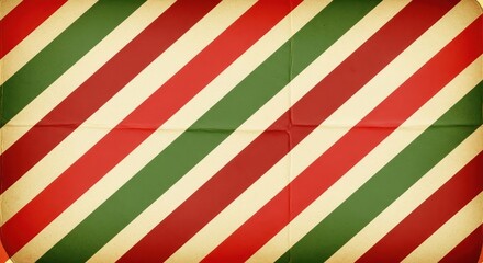 Vintage Christmas Striped Background with Red Green and Cream Color Palette design, festive