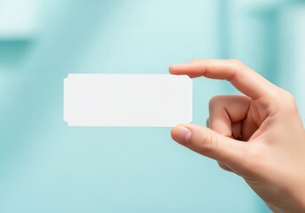 Obraz premium Blank white mockup business card held in hand against teal background