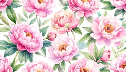 Watercolor pink peonies floral pattern
