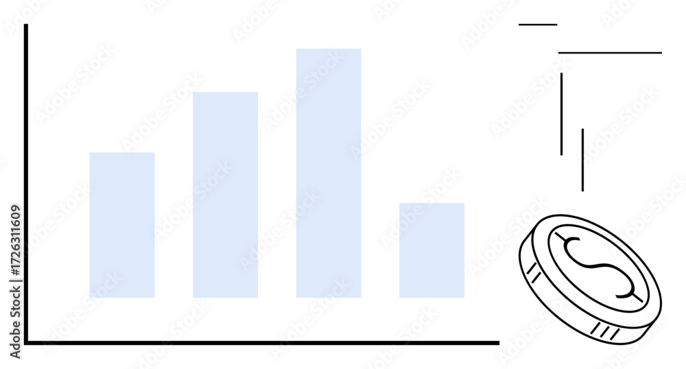 Poster bar chart showing upward financial progress with a coin symbolizing wealth and economy. ideal for fi