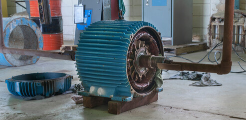 480 volt, 250 horsepower open motor, uncovered for inspection, testing and maintenance, showing...
