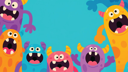 Cute Monster Kids Illustrator Artwork Banner Background Design Template 