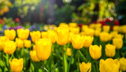 Vibrant yellow tulips in a garden