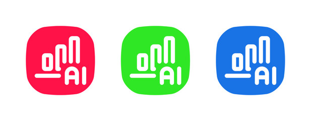 E-commerce AI icon set in red, green, and blue, representing online shopping, digital store, and smart transactions