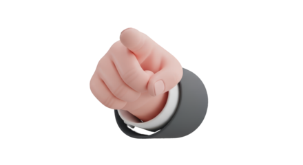 3D cartoon hand in suit pointing forward isolated on a transparent background finger