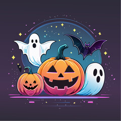 Fototapeta premium Futuristic Halloween Vector Pack with Neon Lights