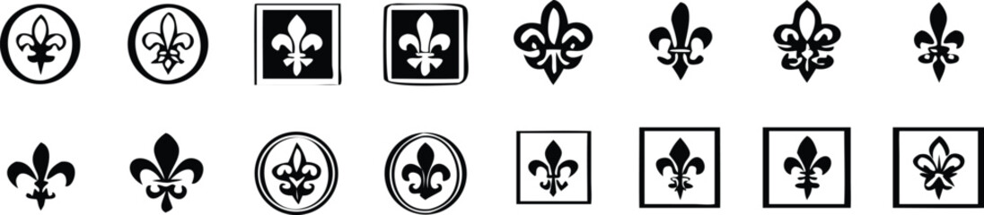 
Fleur de Lis Silhouette Vector Art on White BackgroundElegant Fleur-de-Lis Designs in Various Styles Perfect for Branding, Logos, Emblems, and Decorative Elements with Timeless Appeal