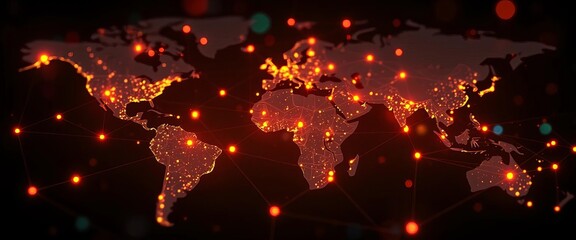 Abstract network nodes glowing on digital world map,  network,   web