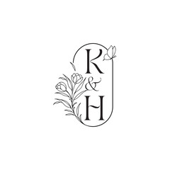 wedding initial concept alphabet caligraphic style monogram letter luxury minimalist logo design KH