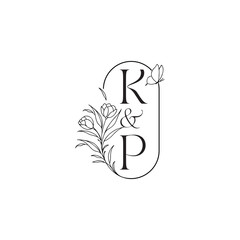 wedding initial concept alphabet caligraphic style monogram letter luxury minimalist logo design KP