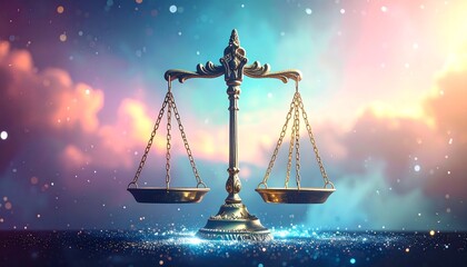 Scales of Justice, balanced, ethereal glow