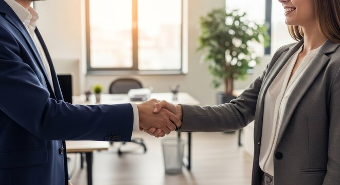 Handshake deal agreement in modern office