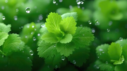 Vibrant Green Lettuce Leaves with Fresh Texture and Water Droplets Close Up