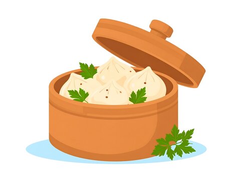 Steamed Dumplings in a Traditional Bamboo Steamer - Powered by Adobe