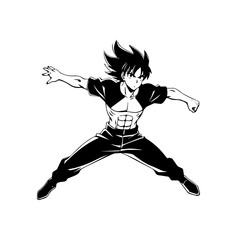 Black and white hot anime character line art illustration, stylish minimal outline drawing in clean style