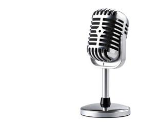 Vintage Silver Microphone Front View, Classic Studio Equipment, isolated on transparent background PNG