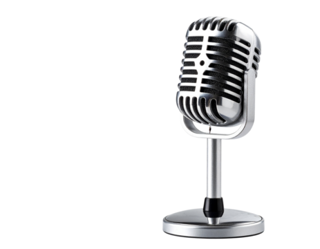 Vintage Silver Microphone Front View, Classic Studio Equipment, isolated on transparent background PNG