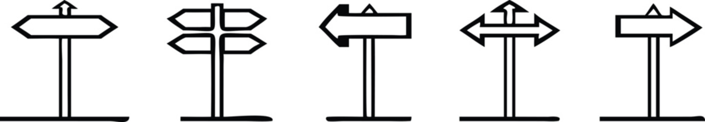 Simple directional signpost icons set .Directional signpost icon with arrows pointing in opposite ways for a choice between different paths or a strategic business decision vector solid glyph icon