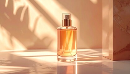 Luxury glass perfume bottle with a clear liquid isolated on a black background for a fashion and beauty cosmetics fragrance spray