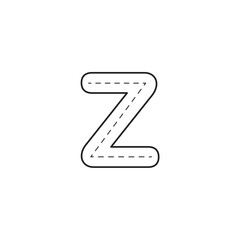 Alphabet tracing letter Z with a dashed line for children's handwriting practice. Simple black and white educational graphic for preschool and kindergarten learning