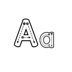 Educational alphabet tracing page showing the letter A with numbered stroke guides for early learning and writing skills development