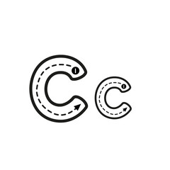 Educational handwriting practice for the letter C. A tracing worksheet with directional arrows for children learning the alphabet