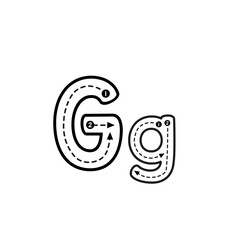 A simple educational guide showing how to trace and write the uppercase and lowercase letter G for handwriting practice