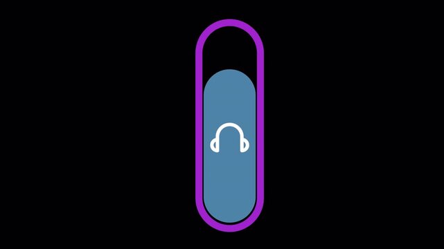 Sound volume slider level up animation with sound control on a black Background.4k video